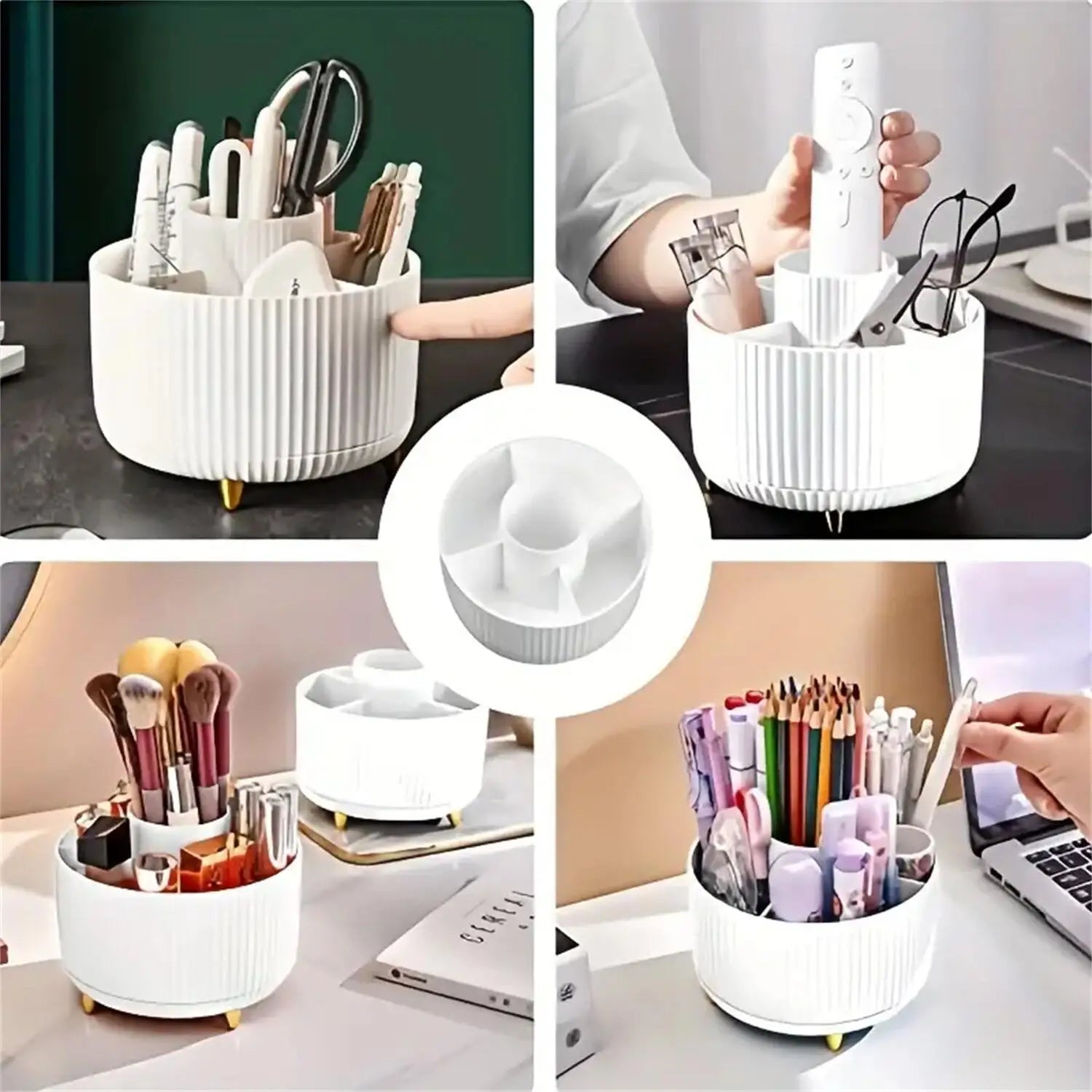 Brush Pen Holder 360 Rotating Makeup Desktop Cosmetic Storage Box Organizer Large Capacity for Bathroom Portable Lipstick Makeup