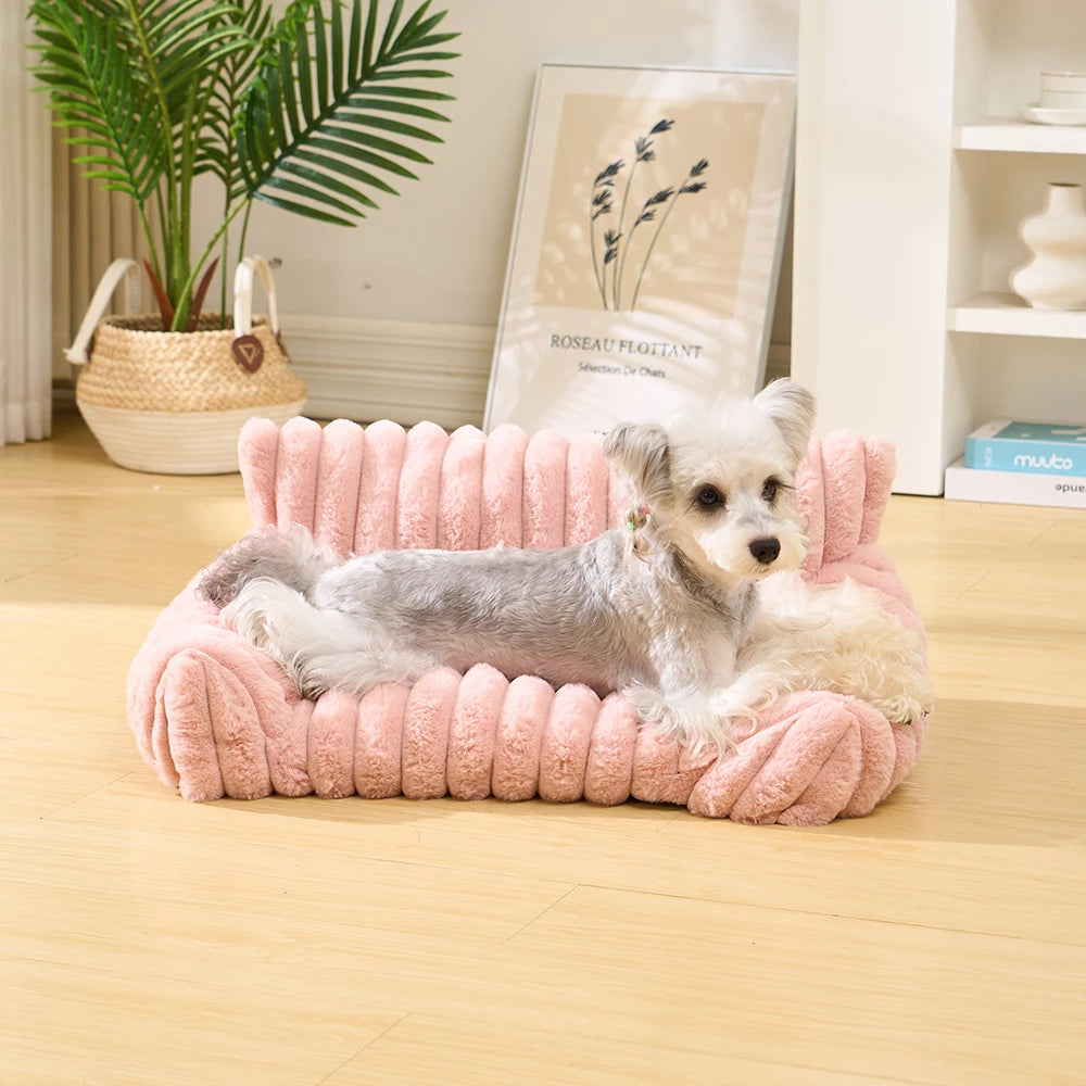 Warm Cat Dog Bed Sofa Cat Nest Soft Striped Pet Bed for Small Medium Dogs Comfortable Plush Puppy Bed