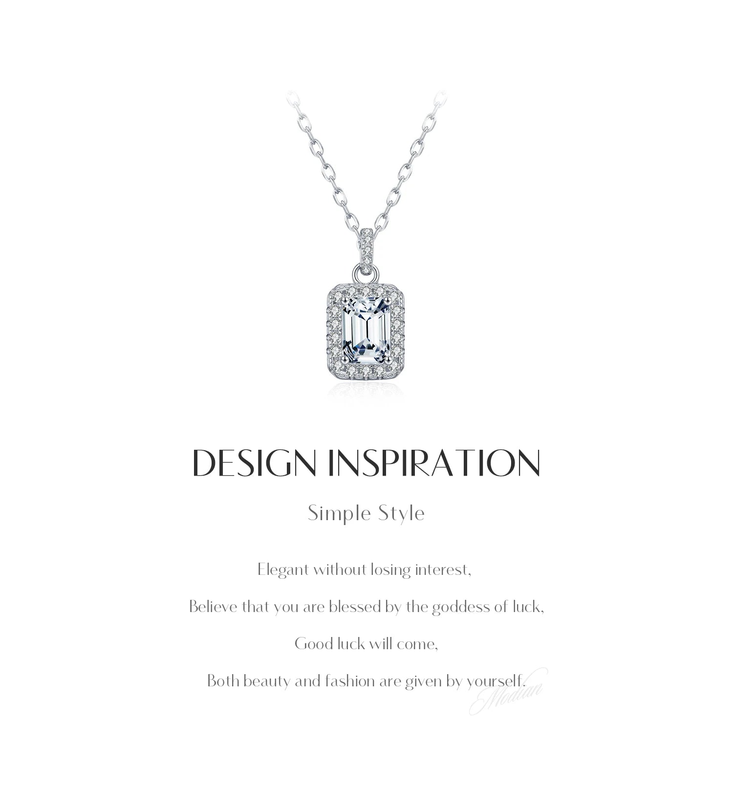MODIAN 1CT D Color Emerald Cut Moissanite Halo Necklace 925 Sterling Silver Rectangle Wedding Pendant Necklace For Women Jewelry