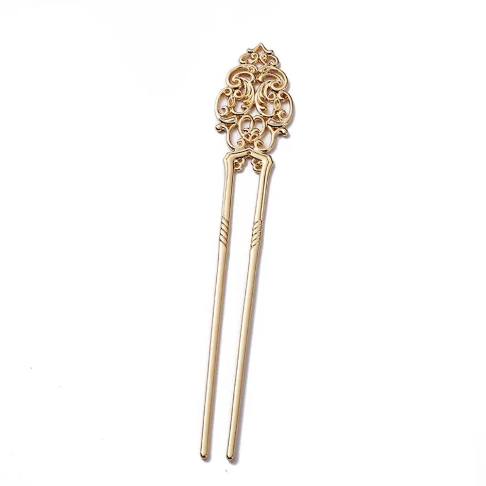 Chinese Ancient Style Straight Hairpin Twist Hairpins Versatile Electroplating U-shape Hairpin Creative Hollow Hair Accessories