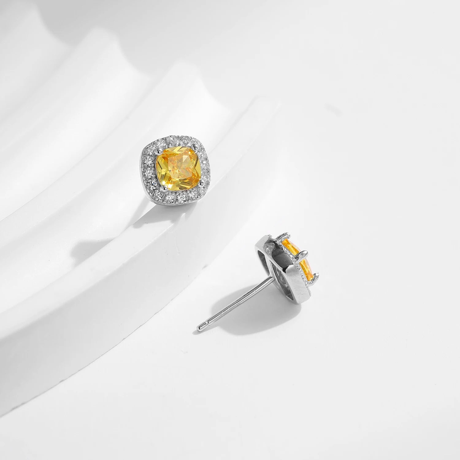 MODIAN Yellow Sparkling Cubic Zirconia Platinum Plated Stud Earrings 925 Sterling Silver Earrings For Women Wedding Jewelry