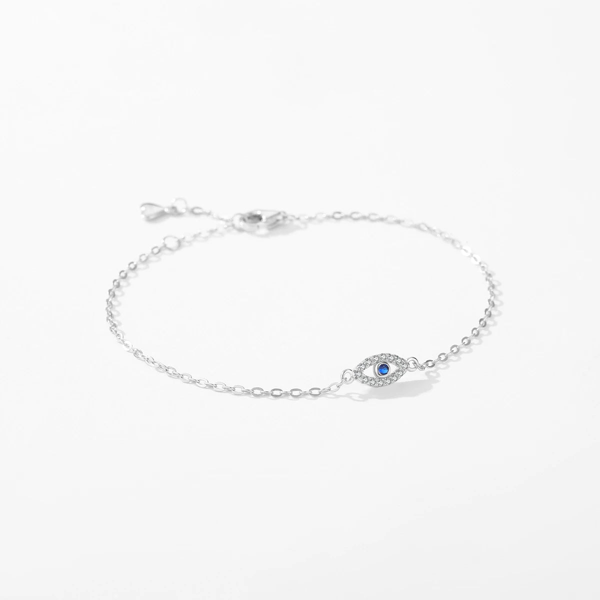 MODIAN 925 Sterling Silver Delicate Lucky Blue Eye Adjustable Bracelet Simple Chain Link For Women Pave Setting CZ Fine Jewelry