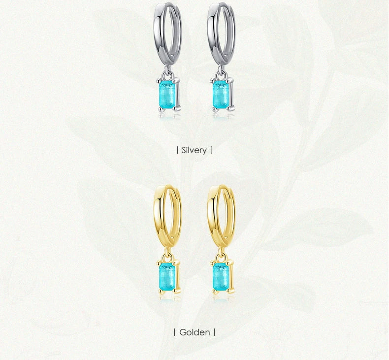 Modian Exquisite Tourmaline Hoop Earrings Fashion Real 925 Sterling Silver Rectangle Paraiba Earring For Women Fine Jewelry Gift