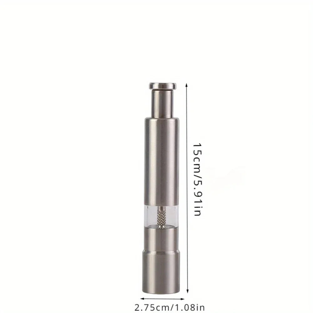 Salt Pepper Grinders With Push Button Tops Stainless Steel Base And Rod One Handed Salt And Pepper Mill Kitchen Cooking Gadgets
