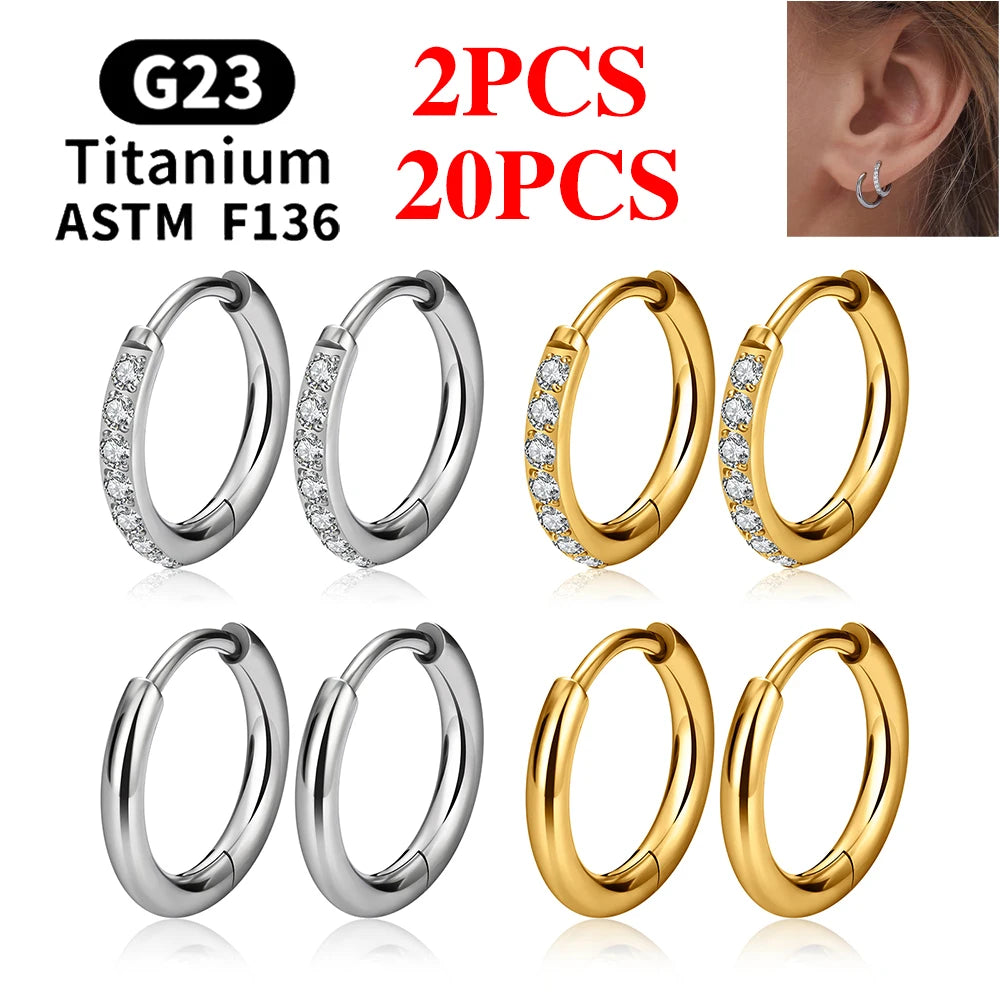 G23 Titanium Earring Hoop CZ Hinged Segment Round Ear Ring for Women Ear Tragus Cartilage Helix Daith Piercing Jewelry