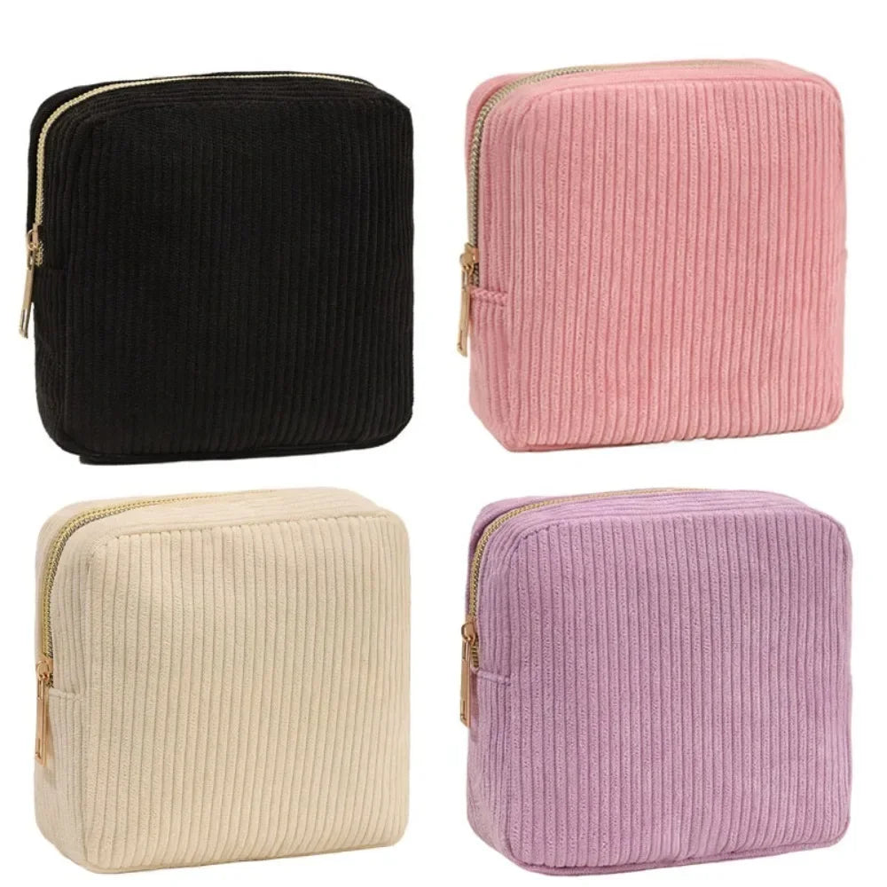 Small Makeup Bag for Purse Mini Cosmetics Bag Corduroy Cute Cosmetic Pouch for Women with Slip-in Pockets Storage Clutch