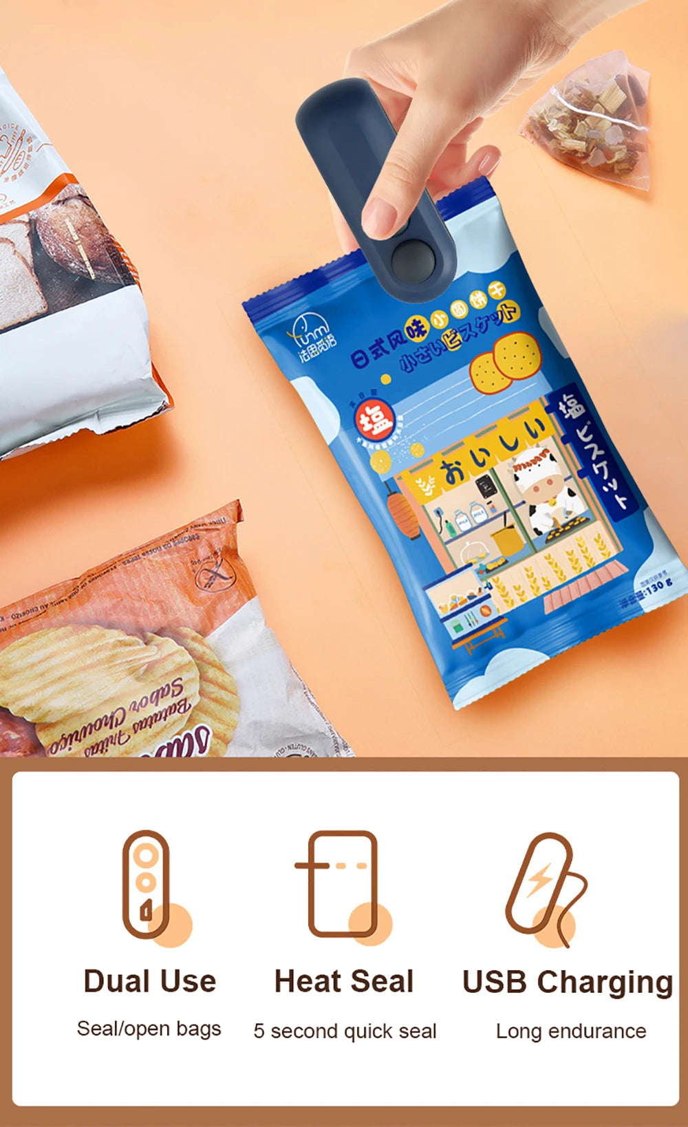 Electric Mini Heat Bag Sealing Machine Package Sealer Bags 2 in 1 Plastic Bag Sealing Machine Handheld Plastic Bag Heat Sealer