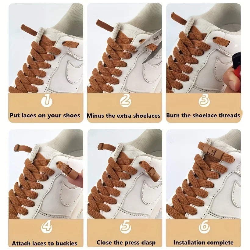 8mm No Tie Elastic Laces Without Tie Shoe Laces Press Lock Shoelaces Sneaker Elastic Lace Sneaker Kids Adult Flat Shoelace