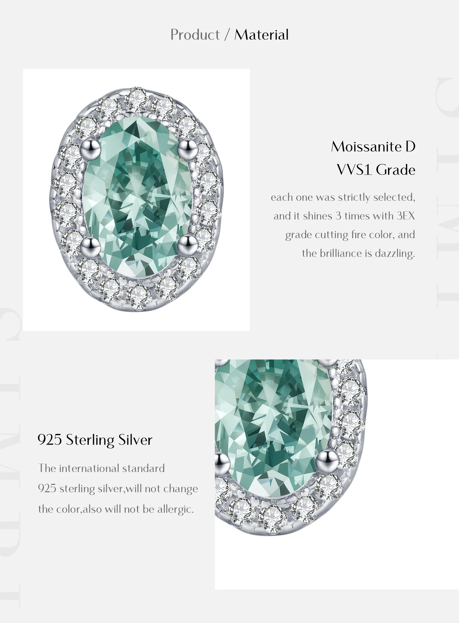MODIAN 1CT D Color Green Moissanite Halo Earrings 925 Sterling Silver Elegant Oval Stud Earrings For Women Party Fine Jewelry