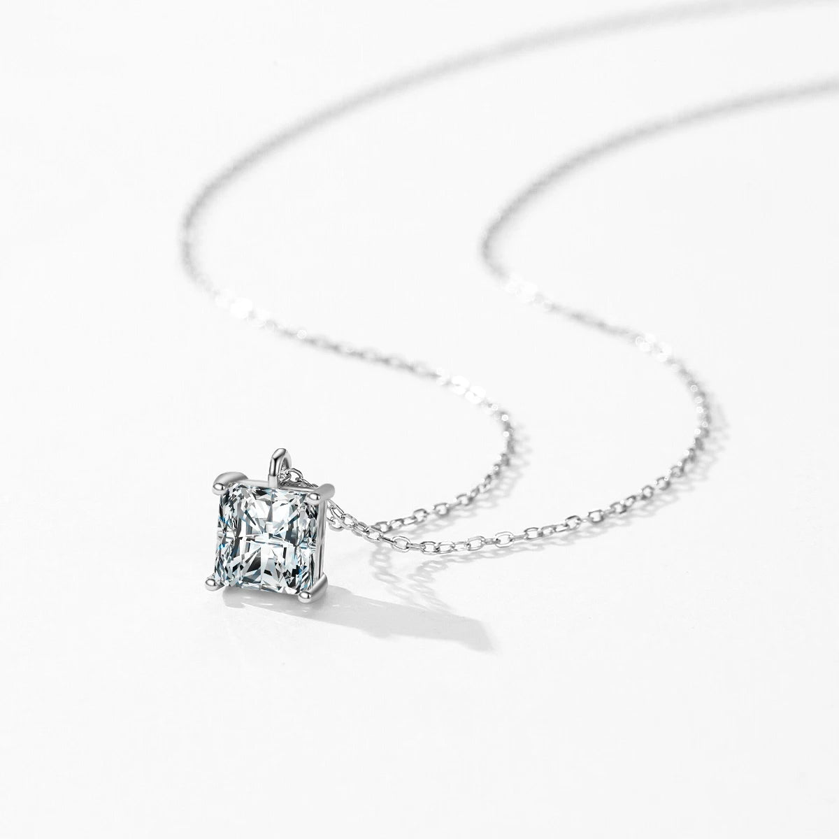 MODIAN 925 Sterling Silver Square Sparkling AAAAA CZ Pendant Necklace Platinum Plated Neck Chain for Wowen Weddng Fine Jewelry