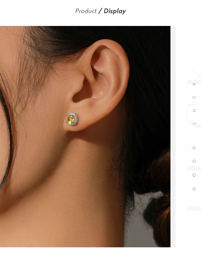 MODIAN Yellow Sparkling Cubic Zirconia Platinum Plated Stud Earrings 925 Sterling Silver Earrings For Women Wedding Jewelry