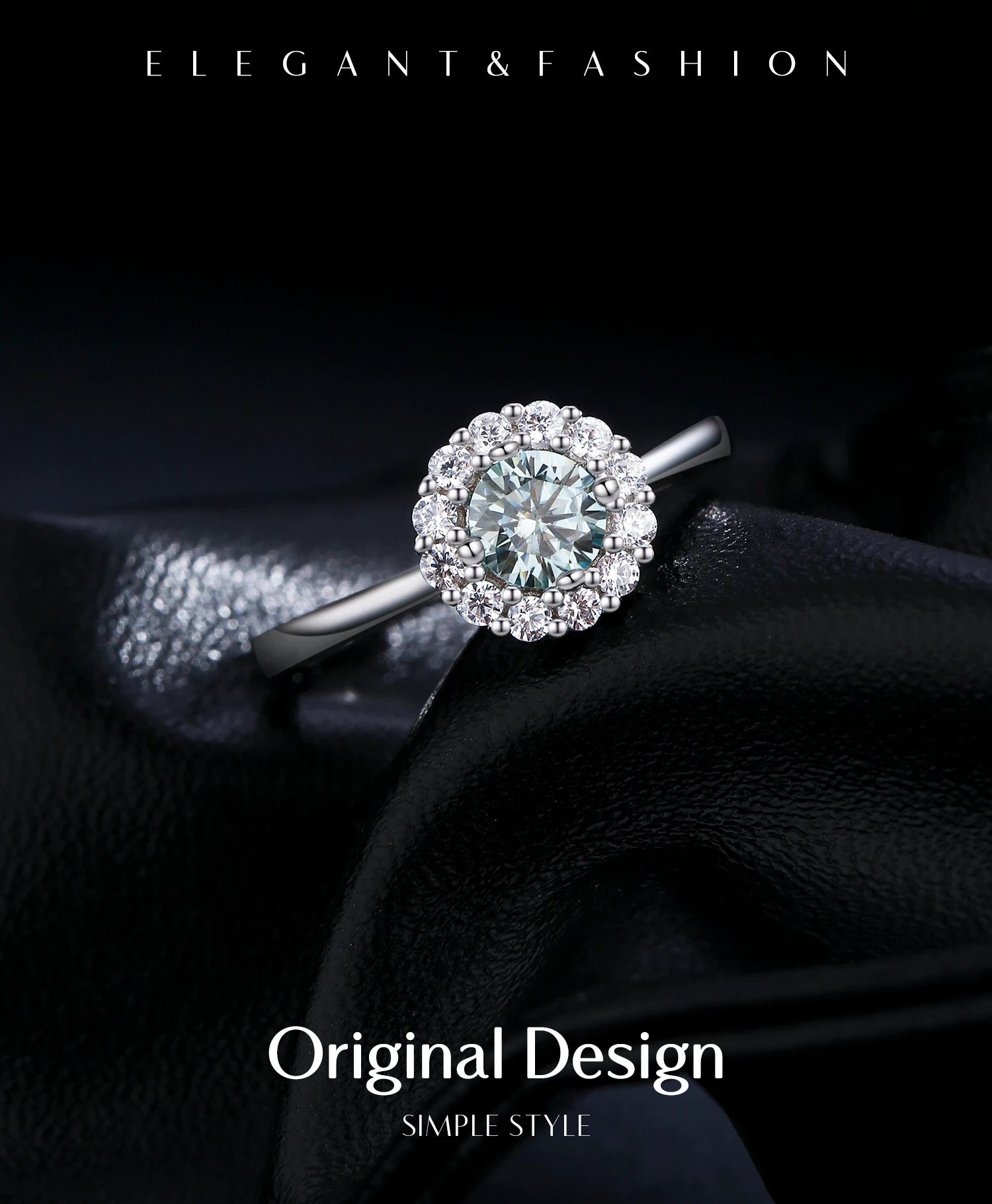 MODIAN D Color Green Teal Moissanite Halo Ring 925 Sterling Silver Trendy Elegant Finger Rings For Women Wedding Fine Jewelry