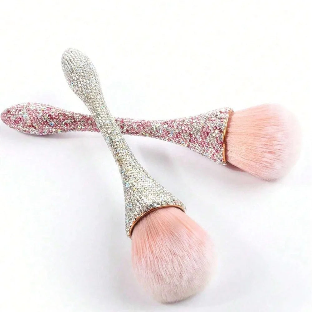 1pc Flat Arched Foundation Brush Whole Body Is Encrusted with Rhinestones Synthetic Hair Professional Powder Brush Makeup Tool