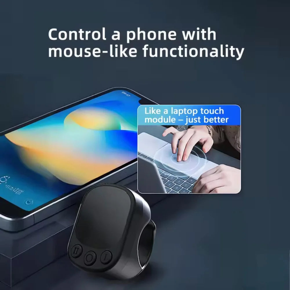 Mini Wireless Remote with Touchpad Scrolling Ring Bluetooth Page Turner for iPhone Android iPad Controller USB Rechargeable