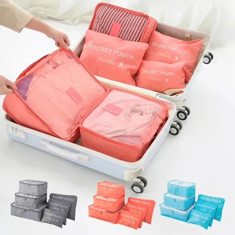 Travel Storage 6 Pcs/Set Pink/Blue/Grey Bag Large Capacity Waterproof Luggage Clothing Underwear Storage Bag Bag With Zipper