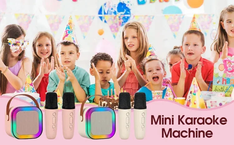 Bluetooth Audio Mini Karaoke Machine K12 with 1/2 Wireless Microphones Portable Bluetooth Speaker Fun Toys RGB Light