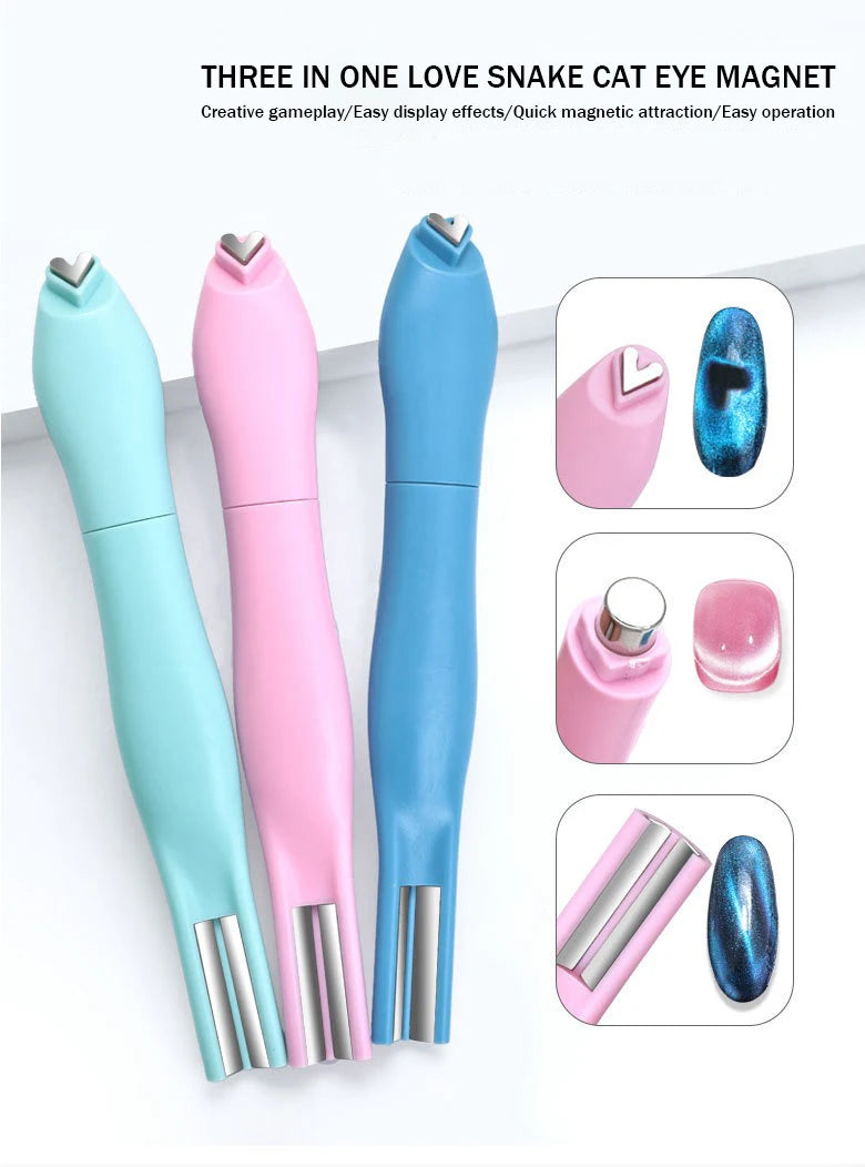 3D Love Heart Nail Magnet 3in1 Cat Eye Effect Double Line Moon Snake Pattern French Nail UV Attraction Magnetic Stick Manicure