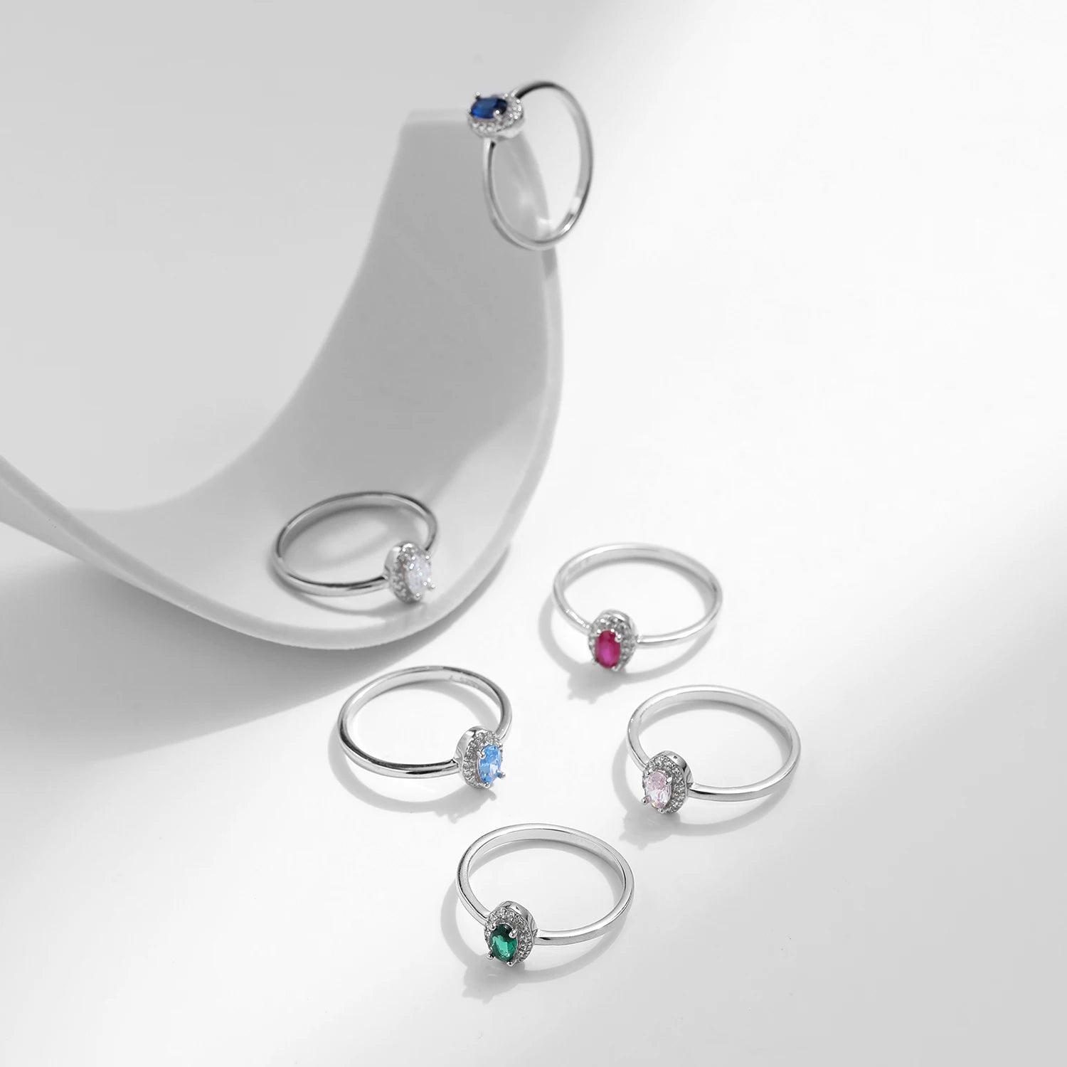 MODIAN Real 925 Sterling Silver Classic Elegant Oval Rainbow Colorful Zirconia Ring For Women Wedding Engagement Fine Jewelry