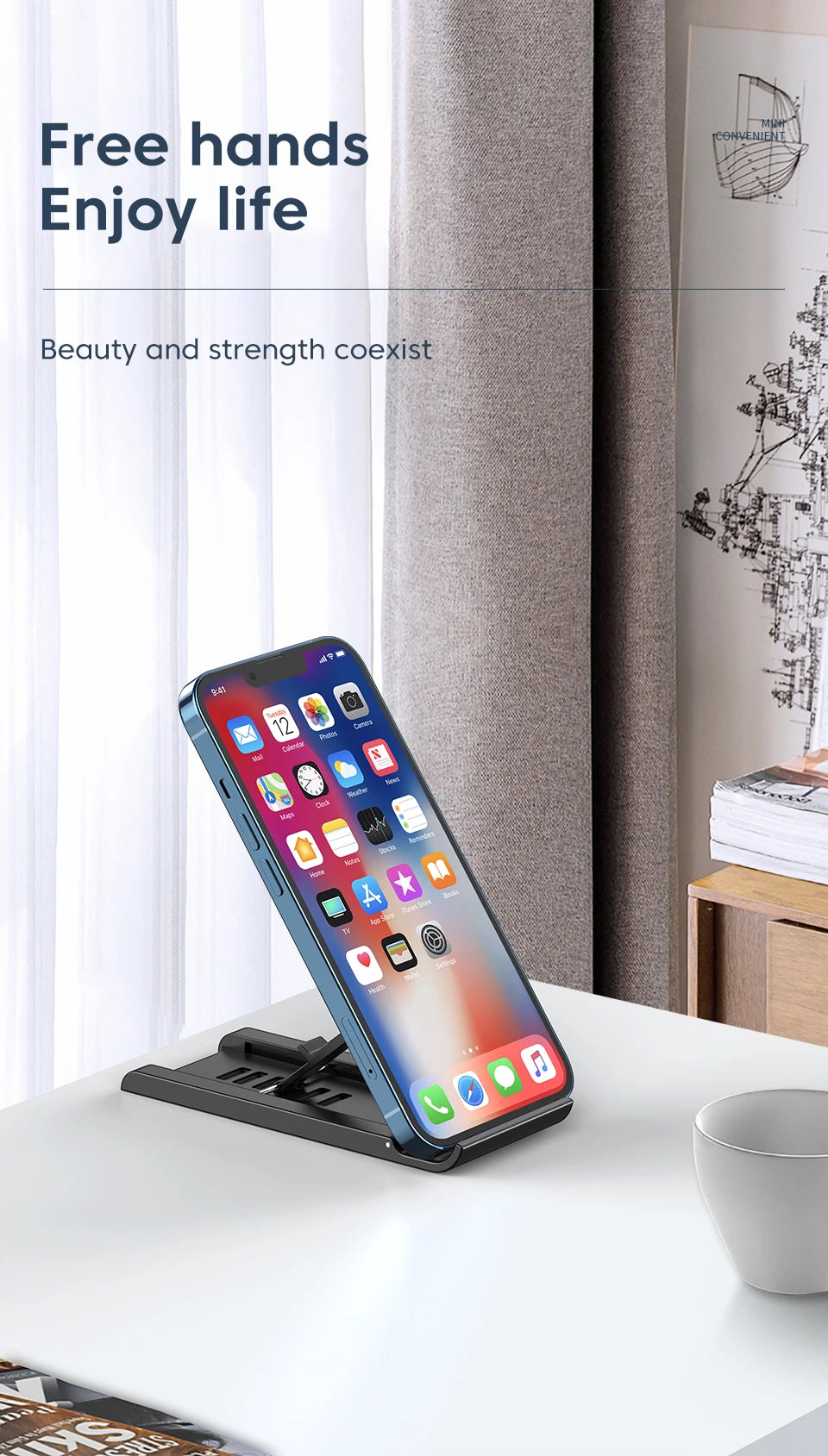 Foldable Desktop Phone Holder Portable Mini Moblie Phone Stand For Xiaomi iPhone Samsung Huawei Smart Phone iPad Tablet Holder