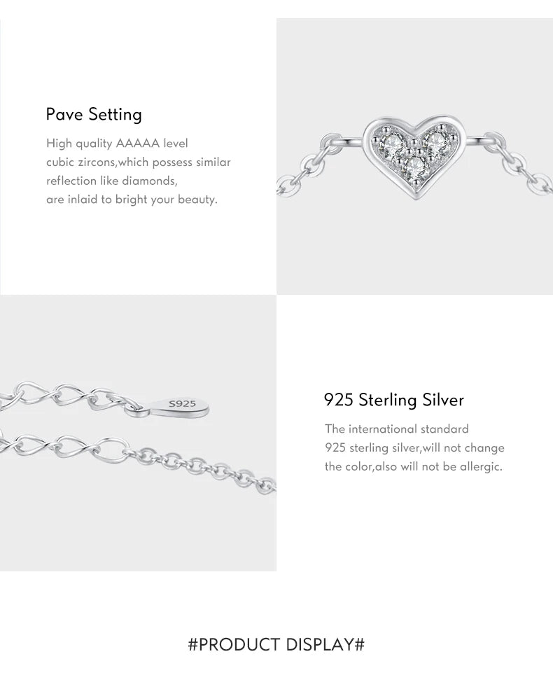 Modian Real 925 sterling silver Heart CZ Bracelet Fashion Crystal Wedding Lady Classic  Romantic Jewelry