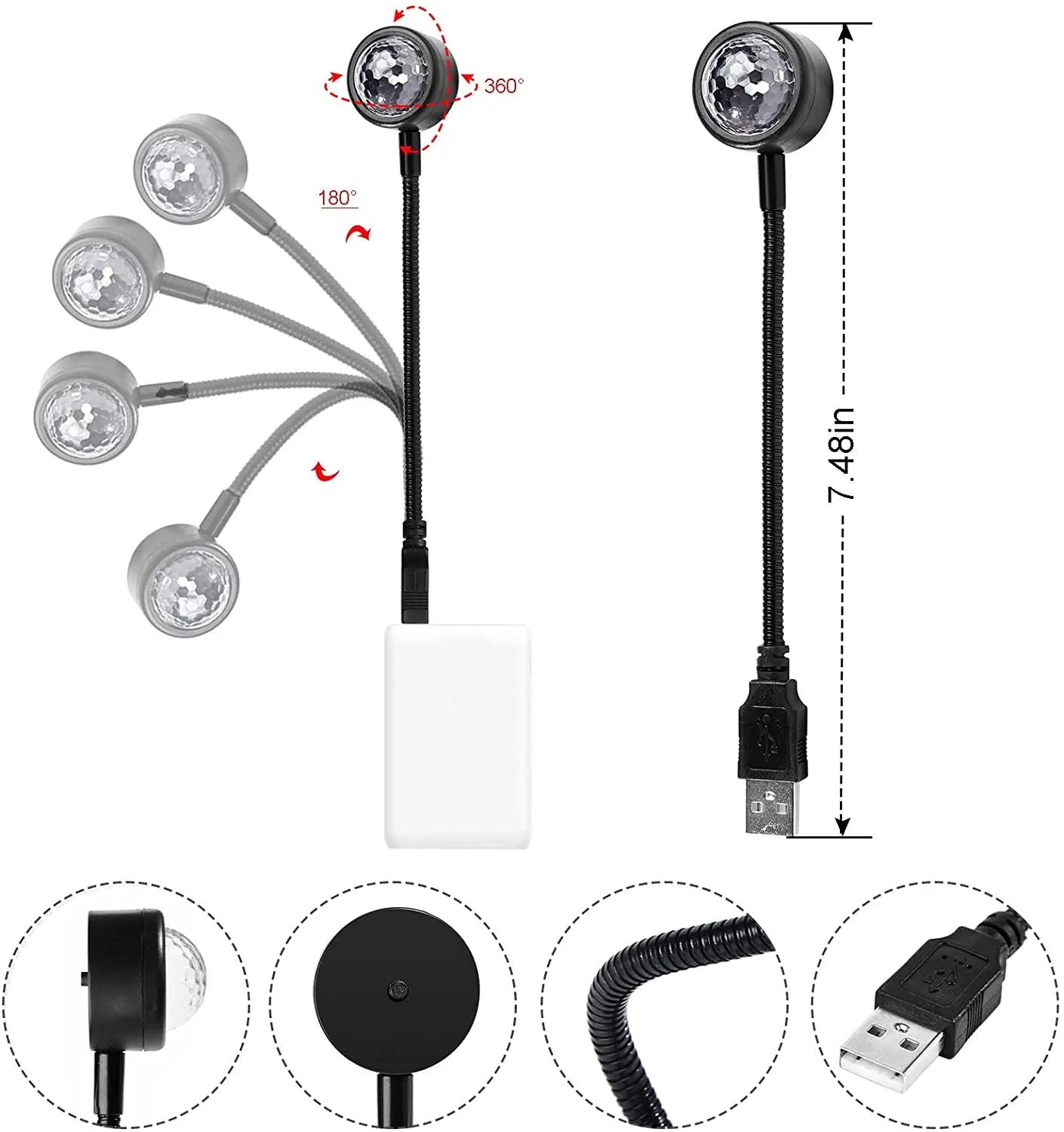 DJ Lighting Sound Party Auto USB Mini Disco Ball Lights RGB Multi Color Car Atmosphere Room Decorations Lamp Magic Strobe Light