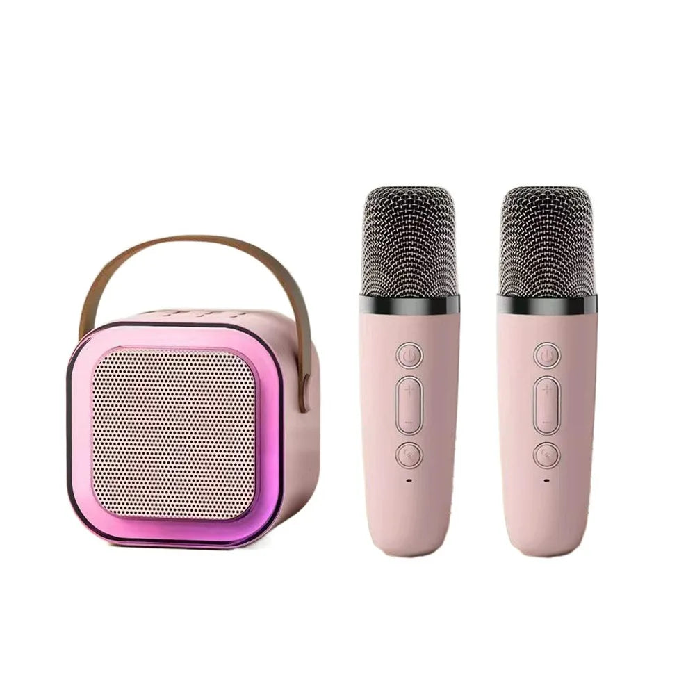 Bluetooth Audio Mini Karaoke Machine K12 with 1/2 Wireless Microphones Portable Bluetooth Speaker Fun Toys RGB Light