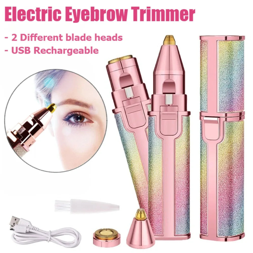 Electric Eyebrow Trimmer for Women 2 In 1 Rechargeable Facial Hair Removal and Eyebrow Shaver Painless Face Razor Body Epilator