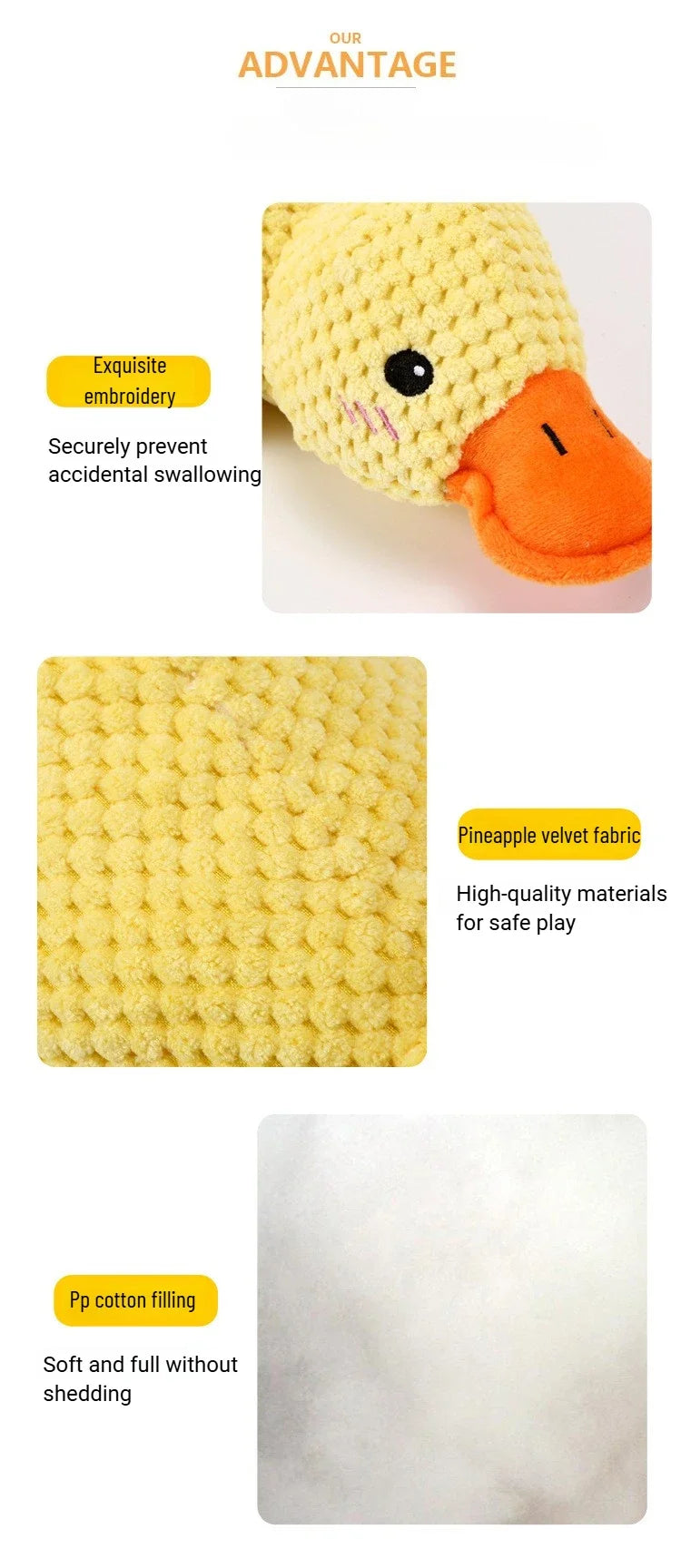 Resistant Grinding Dog Toy Interactive Entertainment Pet Plush Toy Durable Bite Proof Chew Stress Relief Squeaky Duck Design