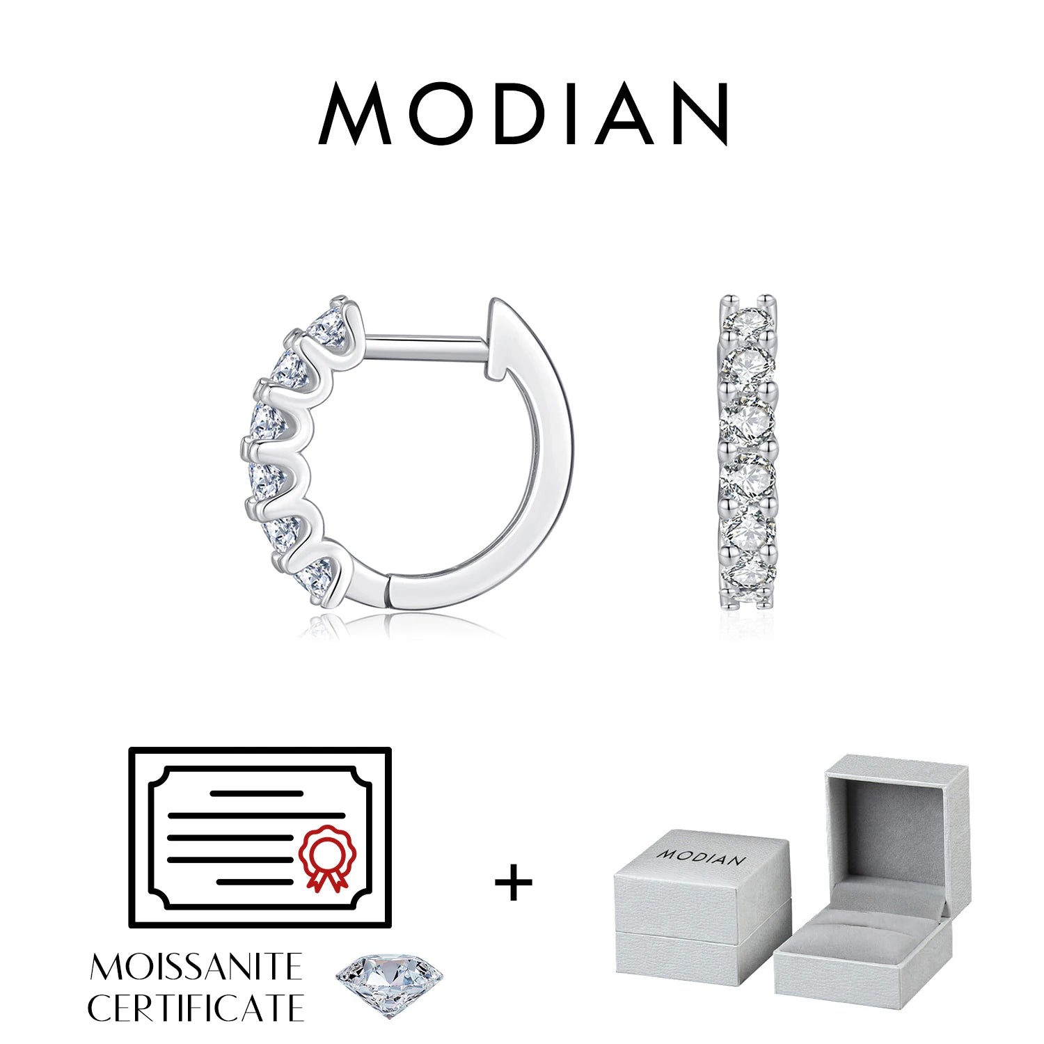 MODIAN D Color Moissanite Small Hoop Earrings 925 Sterling Silver Hollow Sparkling Ear Buckles For Women Wedding Fine Jewelry