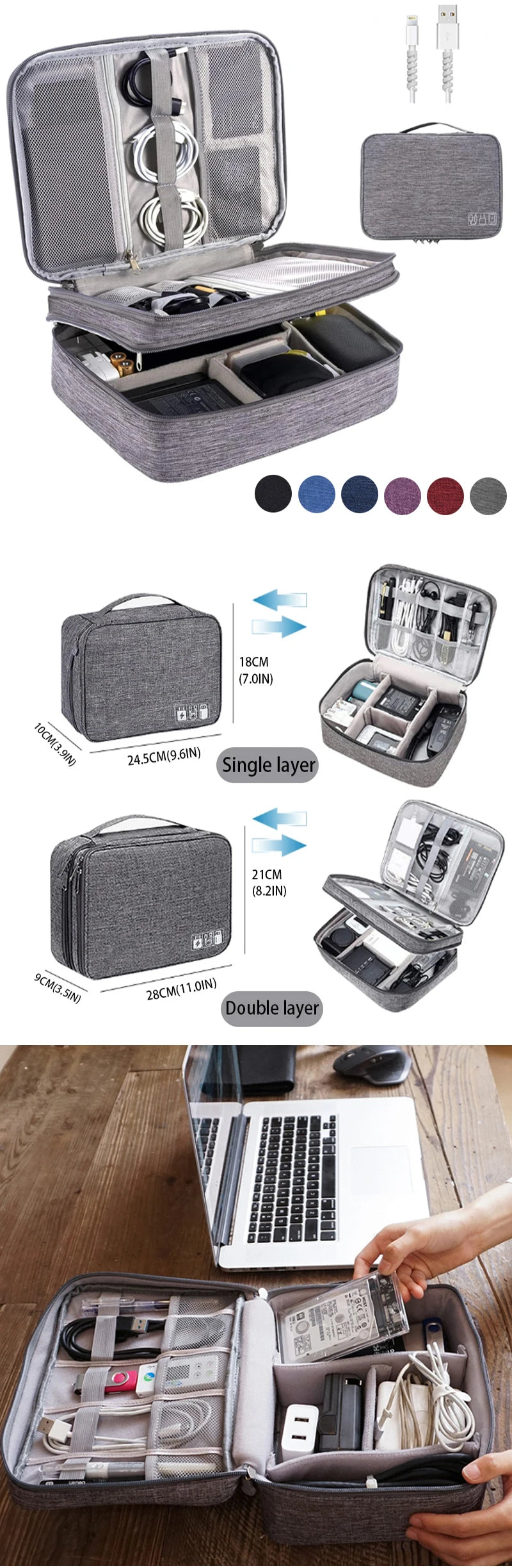 Multi-functional Large Capacity Cable StorageBag Waterproof  USB Data Line Charger Headphone StorageBag Travel cable storage Bag