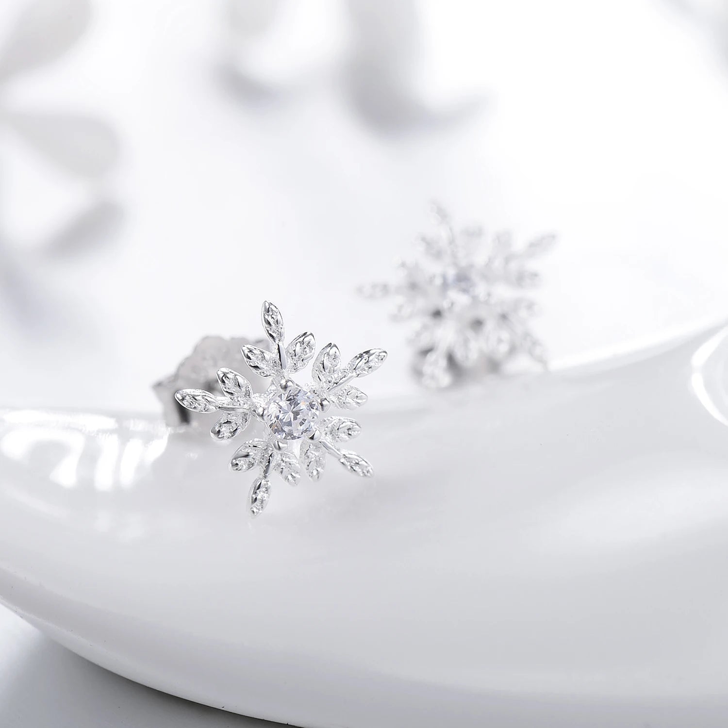 Modian Real 925 Sterling Silver White Snowflake Stud Earrings Cubic Zirconia Jewelry For Women Fashion Sterling Silver Earrings