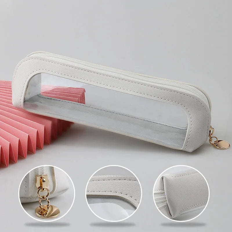 Clear Makeup Bag, PU Leather Travel Makeup Brush Case Portable Transparent Waterproof Cosmetic Organizer Pouch with Zipper