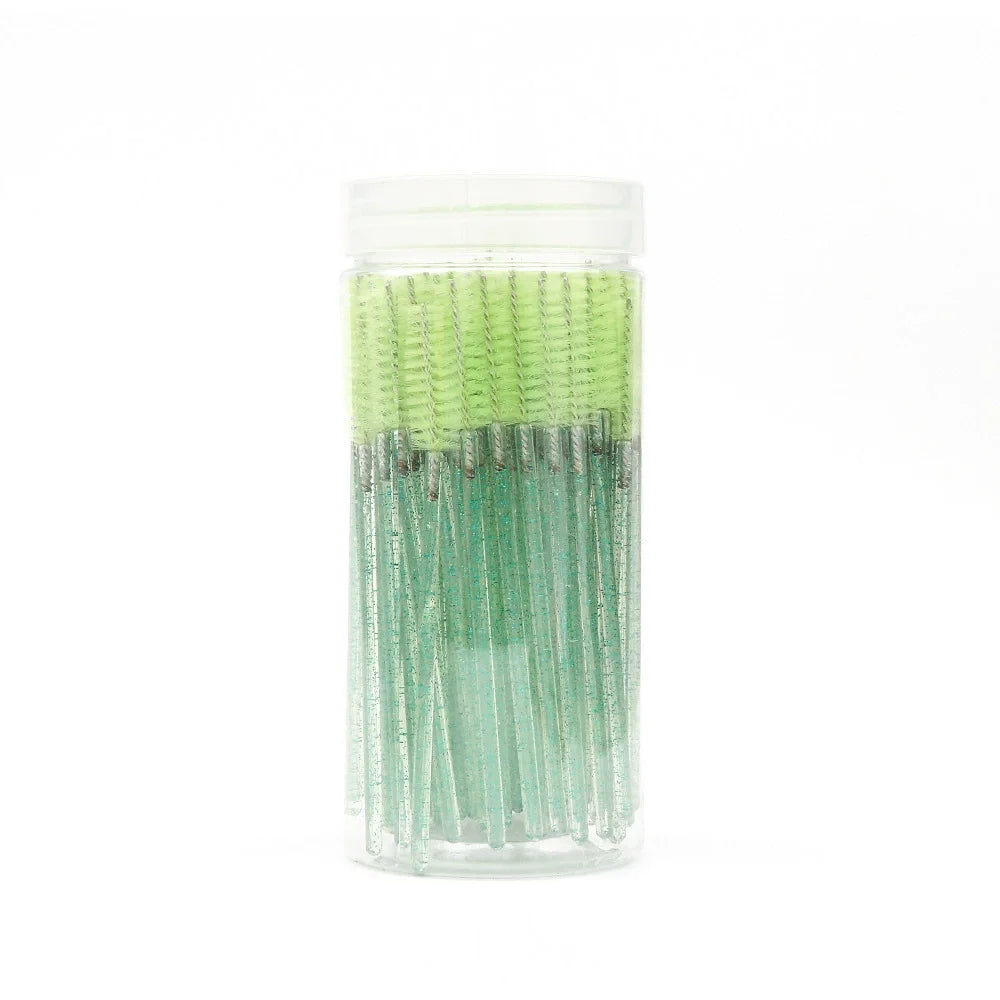 50Pcs Disposable Mascara Wands, Crystal Eyebrow Spoolies Brush for Eyelash Extensions Lash Brushes with Container Makeup Tools