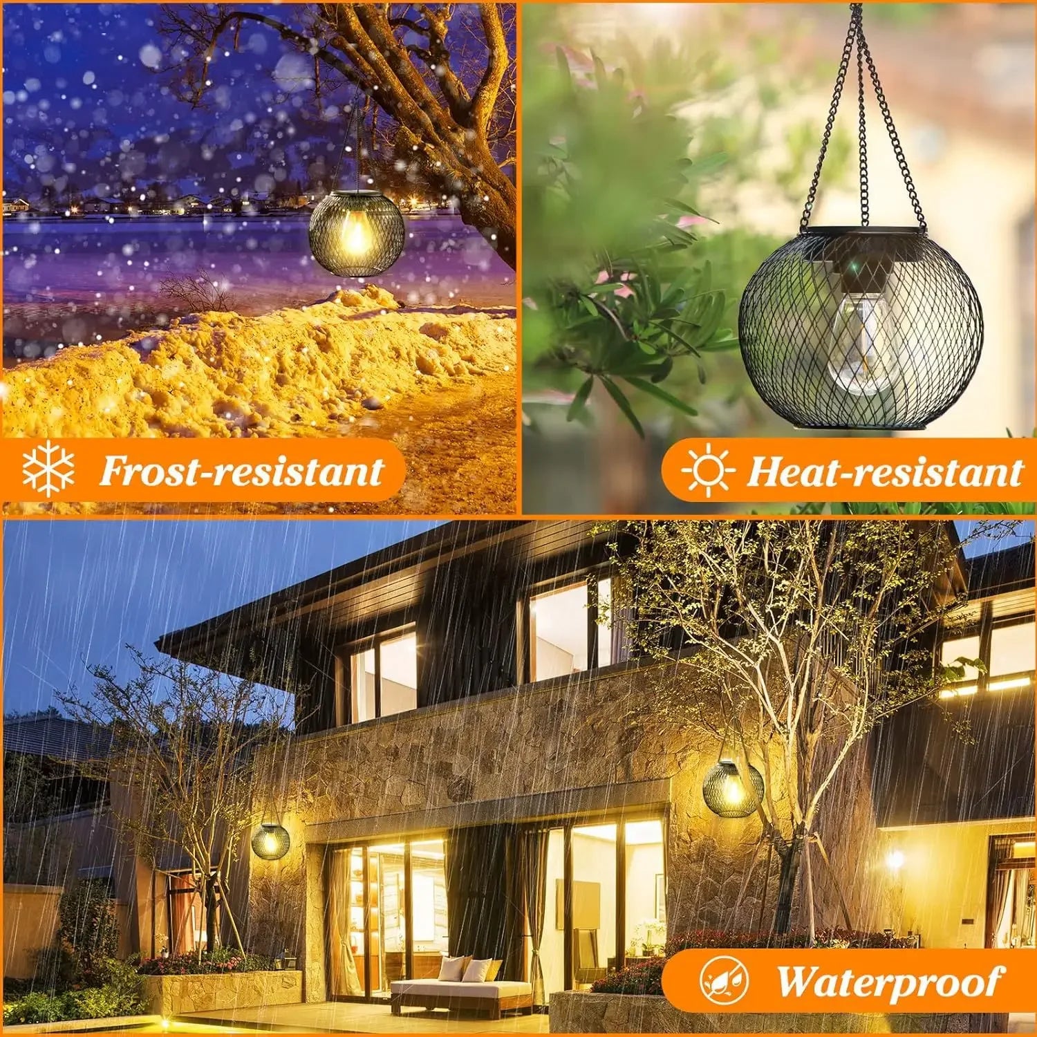 Solar Powered Thickened Wrought Iron Rustic Lattice Mesh Pendant Light Outdoor Garden Backyard Dimmable LED Hanging Decor Lamp