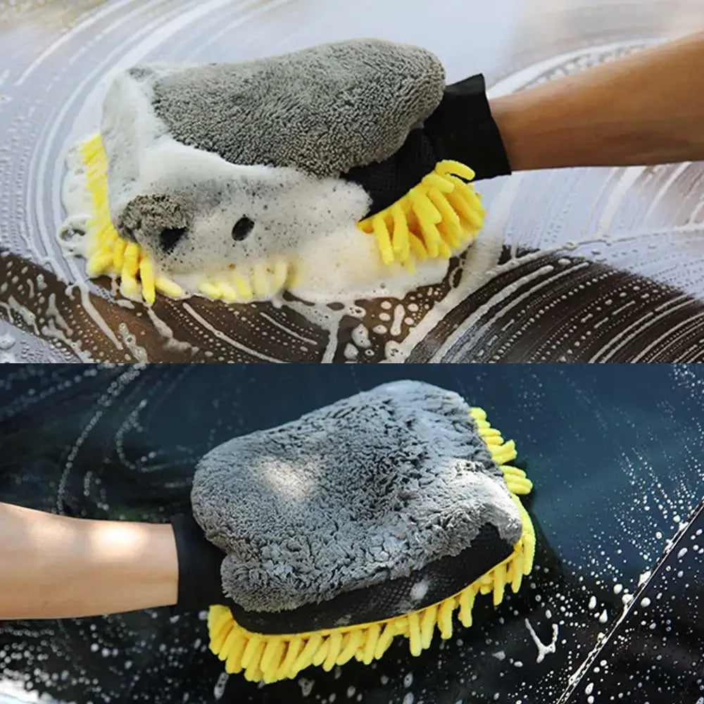 3-1Pcs Car Wash Gloves Microfiber Chenille Gloves Waterproof Car Cleaning Mitt Wax Detailing Brush Auto Care Double-faced Glove