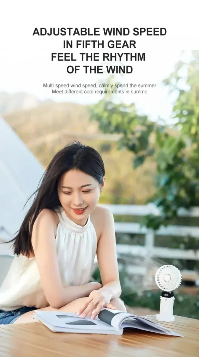 5 Speed with USB Rechargeable Battery Desk Outdoor Neck Hanging Fan ﻿Foldable Handheld Portable Fan Mini Foldable HandFan