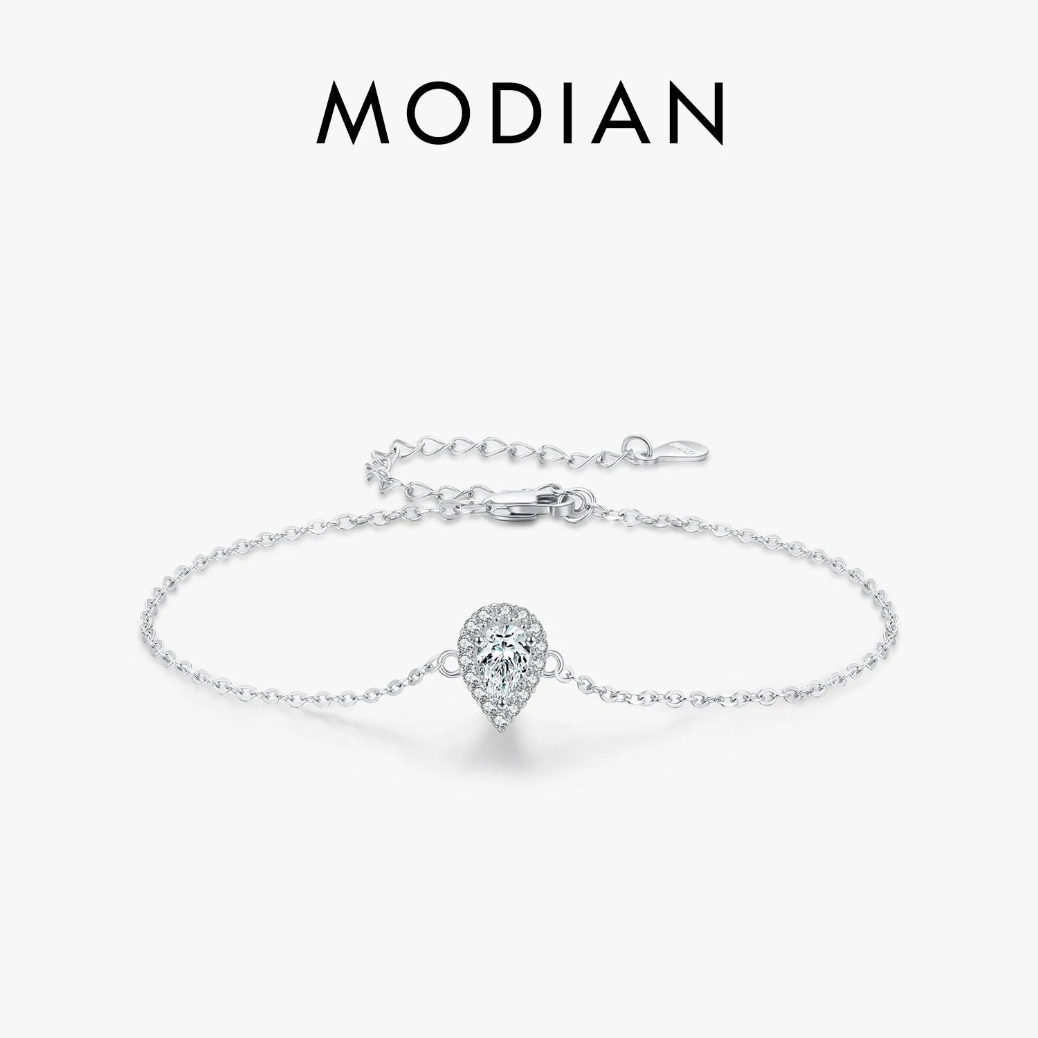 MODIAN 925 Sterling Silver Water Drop Clear CZ Bracelet Pear Cut Link Chain Platinum Plated Bracelet For Women Wedding Jewelry