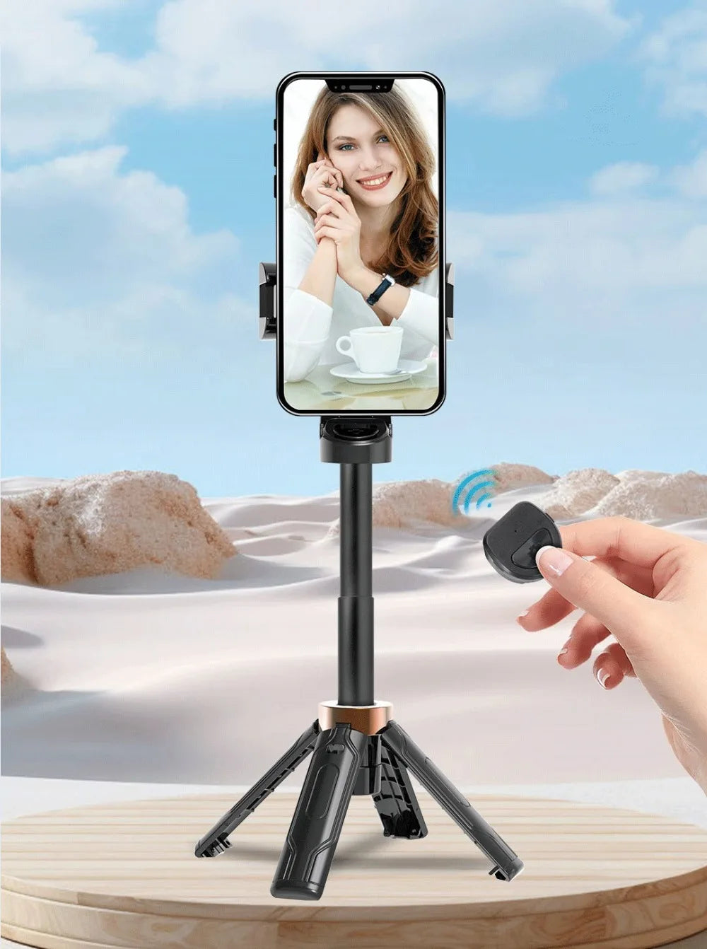 360 Degree Rotation Selfie Stick Scalable Portable Mobile Phone Camera Stand Bluetooth Height Adjustable Flat-standing Quadripod