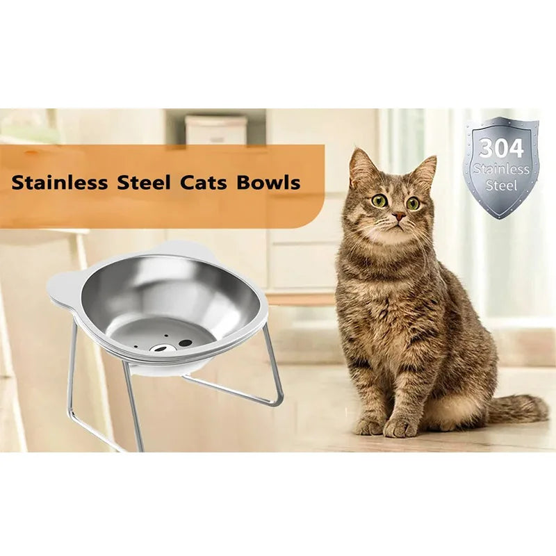 15 Degree Inclined Stainless Steel Cat Bowl Detachable Anti Overturning Elevated Cat Water Bowl Neck Protection Anti-flip