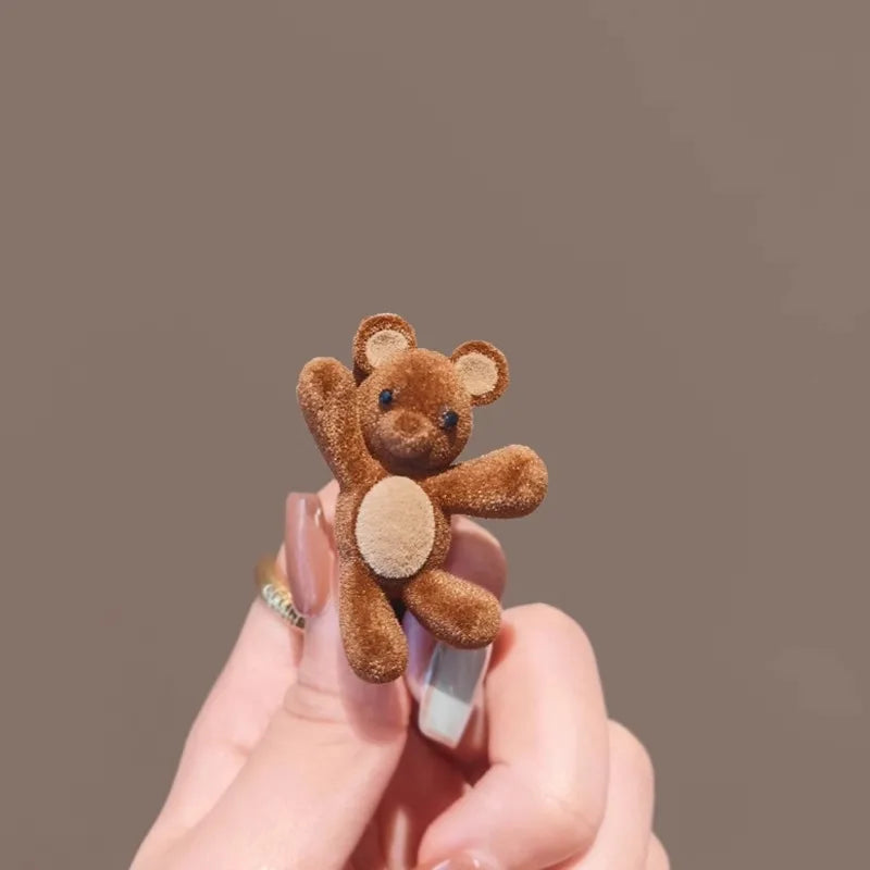 Lovely Little Bear Hair Clips for Women Flocking Bear Metal Hair Clips Korean Style New Product Headwear