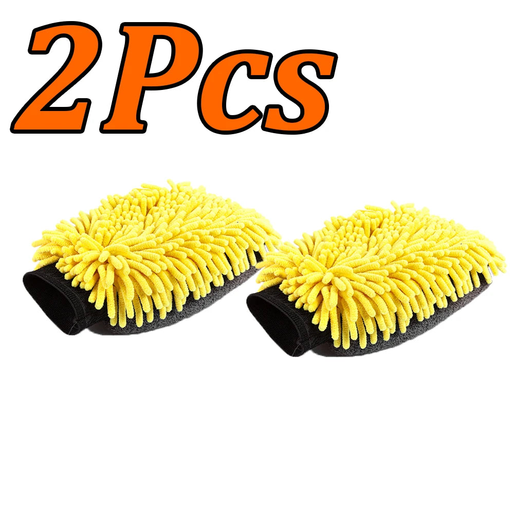 3-1Pcs Car Wash Gloves Microfiber Chenille Gloves Waterproof Car Cleaning Mitt Wax Detailing Brush Auto Care Double-faced Glove