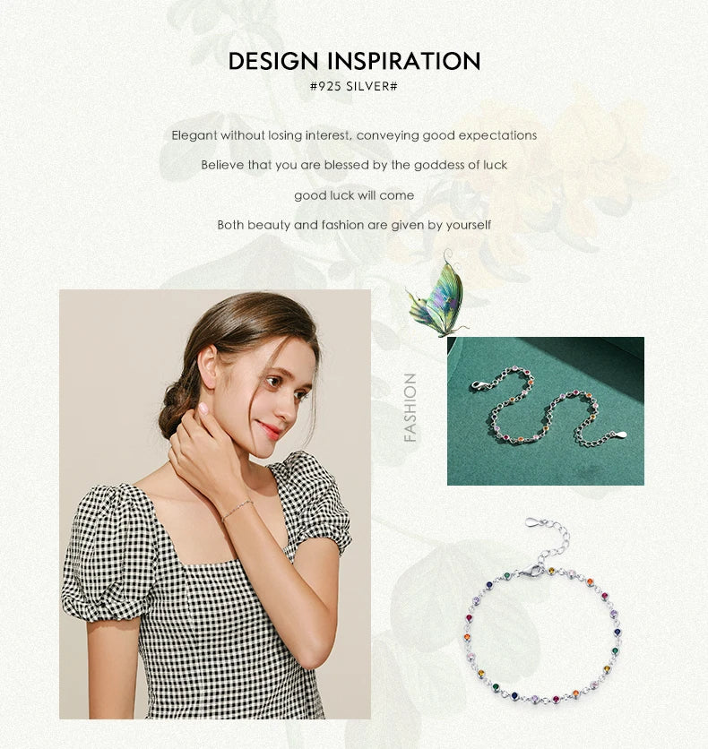 MODIAN Bohemia Style Charm Chain Bracelet For Women Real 925 Sterling Silver Rainbow Color CZ Female Fashion Jewelry Accessory