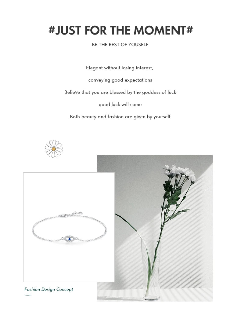 MODIAN 925 Sterling Silver Delicate Lucky Blue Eye Adjustable Bracelet Simple Chain Link For Women Pave Setting CZ Fine Jewelry