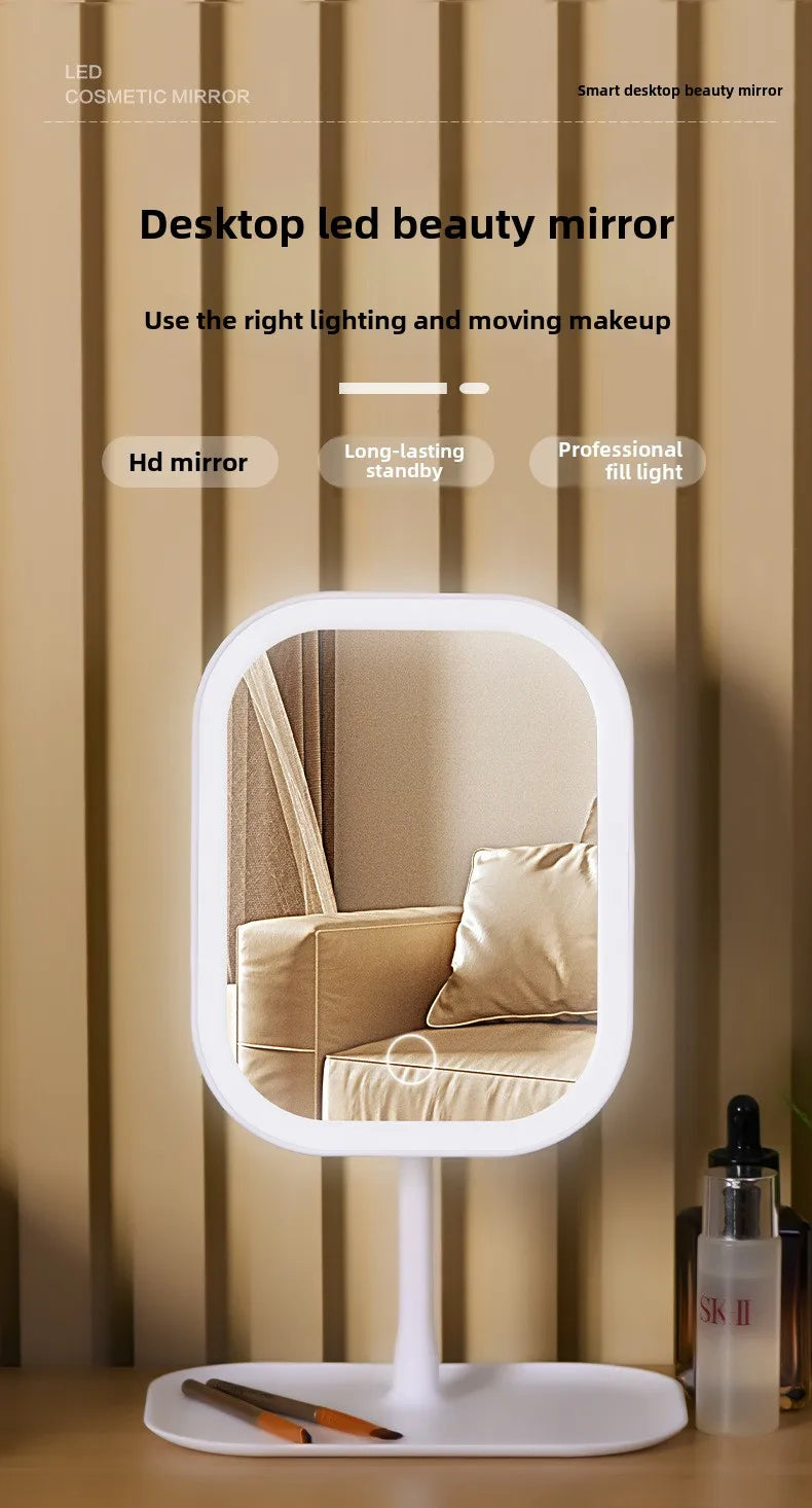 LED Vanity Mirror Intelligent Adjustable Three-color Light Vanity Mirror Desktop Fill Light Mirror One Touch Charging Model
