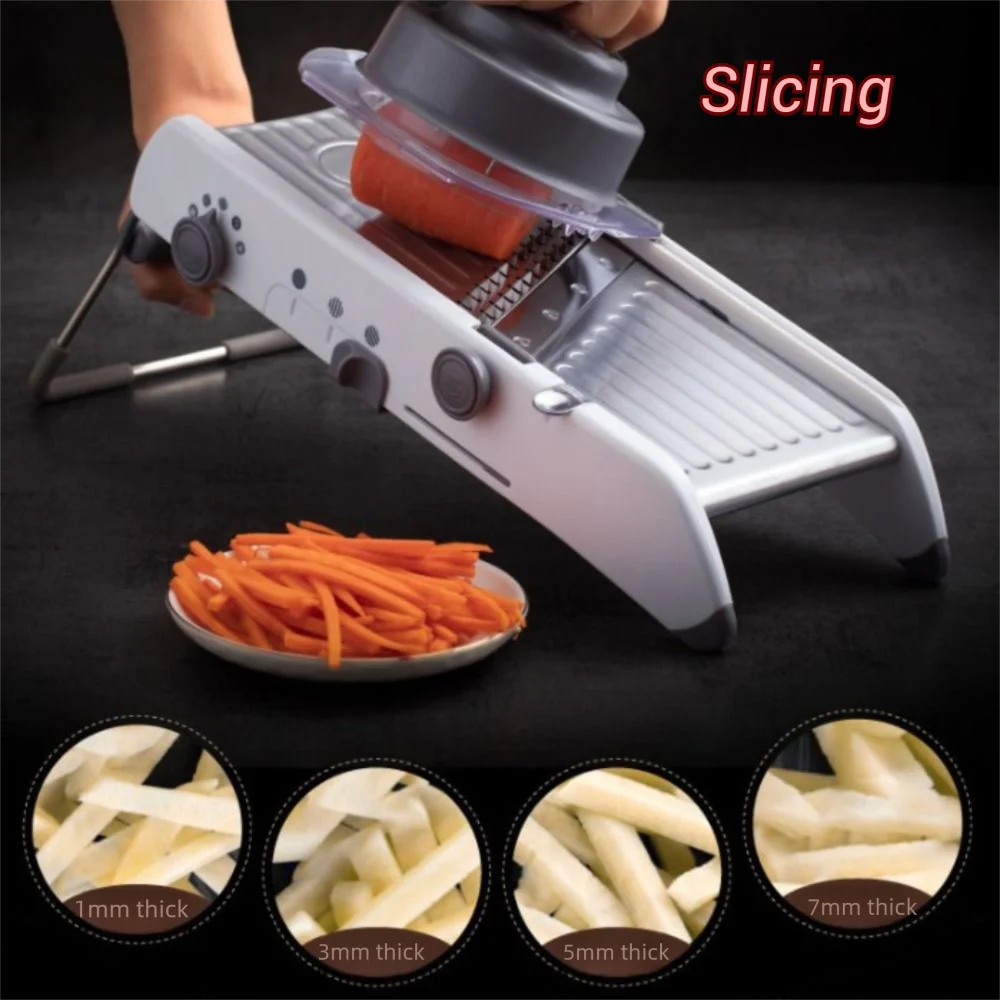 Household Adjustable Vegetable Cutter Manual Efficient Vegetable Shredder Non-slip Base with Hand Guard Vegetable Slicer Potato