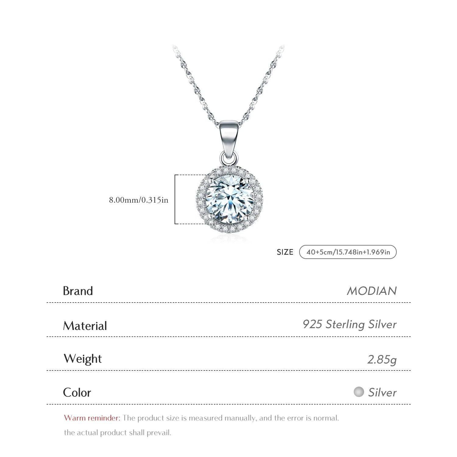 Genuine 925 Sterling Silver Luxury Chain Brand Necklace with 2.0Ct AAAAA Level Zircon Necklaces Gift Jewelry for women
