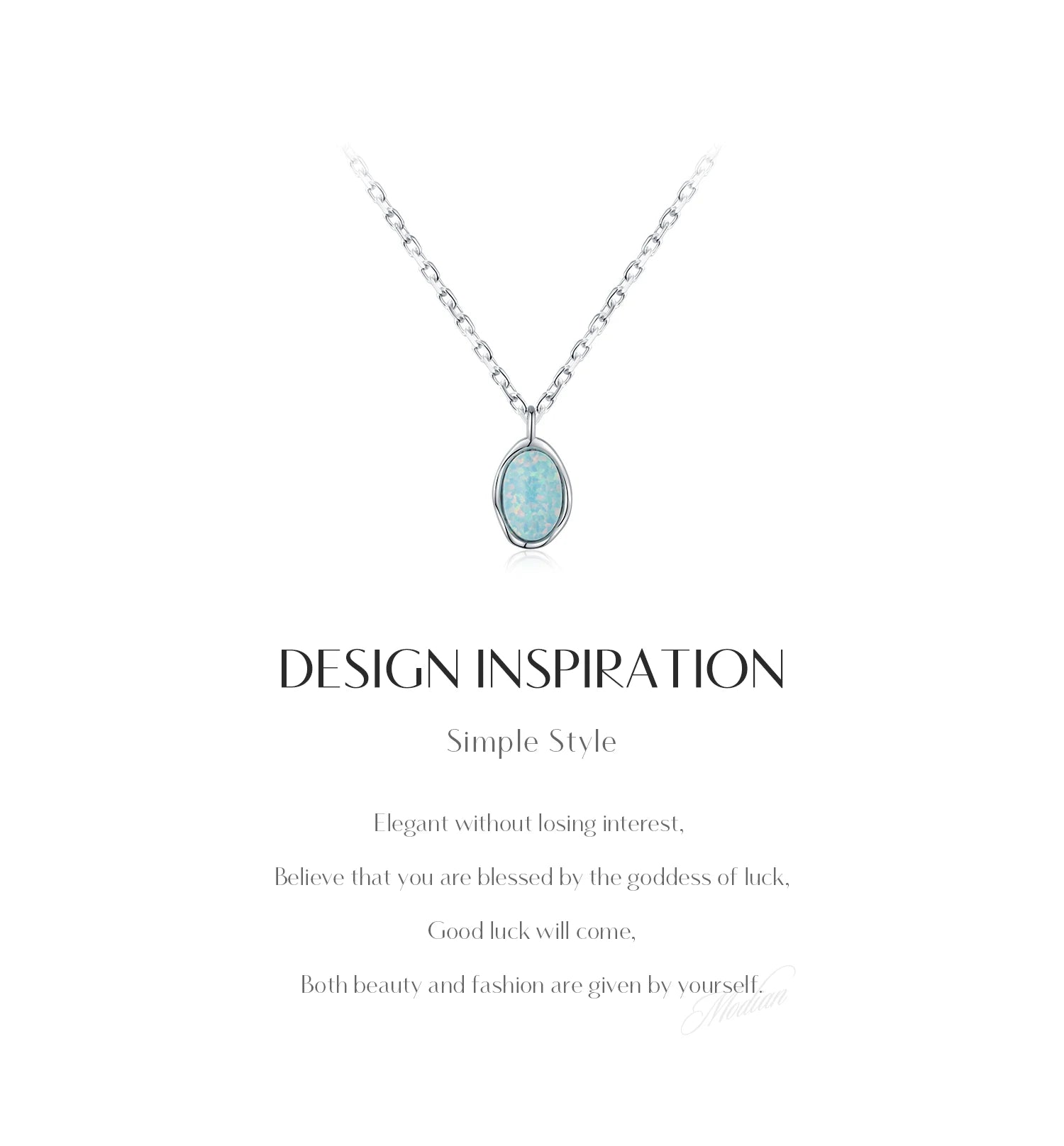 MODIAN Link Chain Necklace 925 Sterling Silver Vintage Irregular Wave Metal Opal Pendant Necklace For Women Fine Jewelry