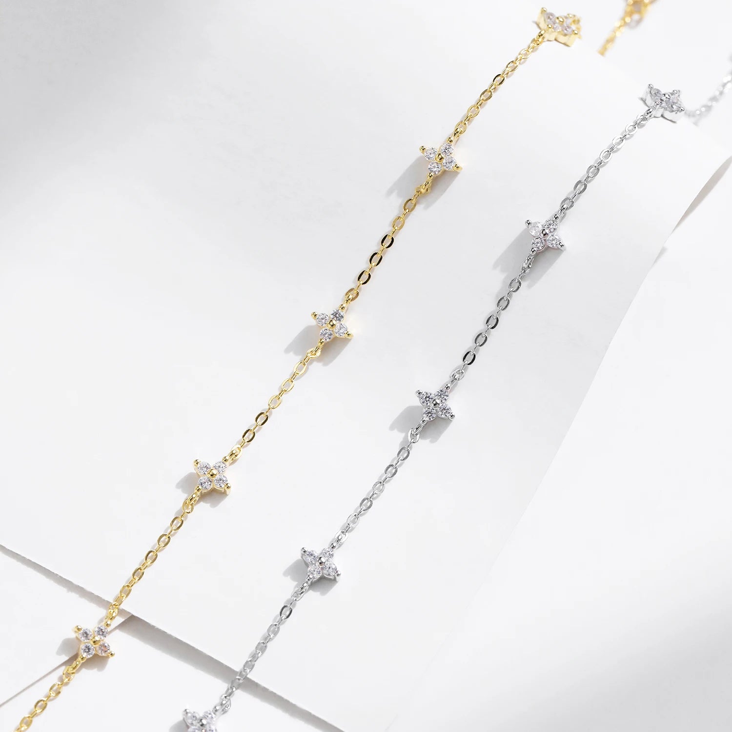 MODIAN 925 Sterling Silver Mini Flowers Bracelet Dainty Link Chain Pave Setting CZ For Women Wedding Fine Jewelry Gift