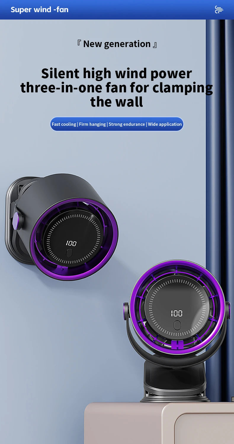 Multi-functional Circulating Fan With Clip 3-in-1 Turbo Fan Electric High-speed Clip Fan 100 levels of free adjustment Mini Fan