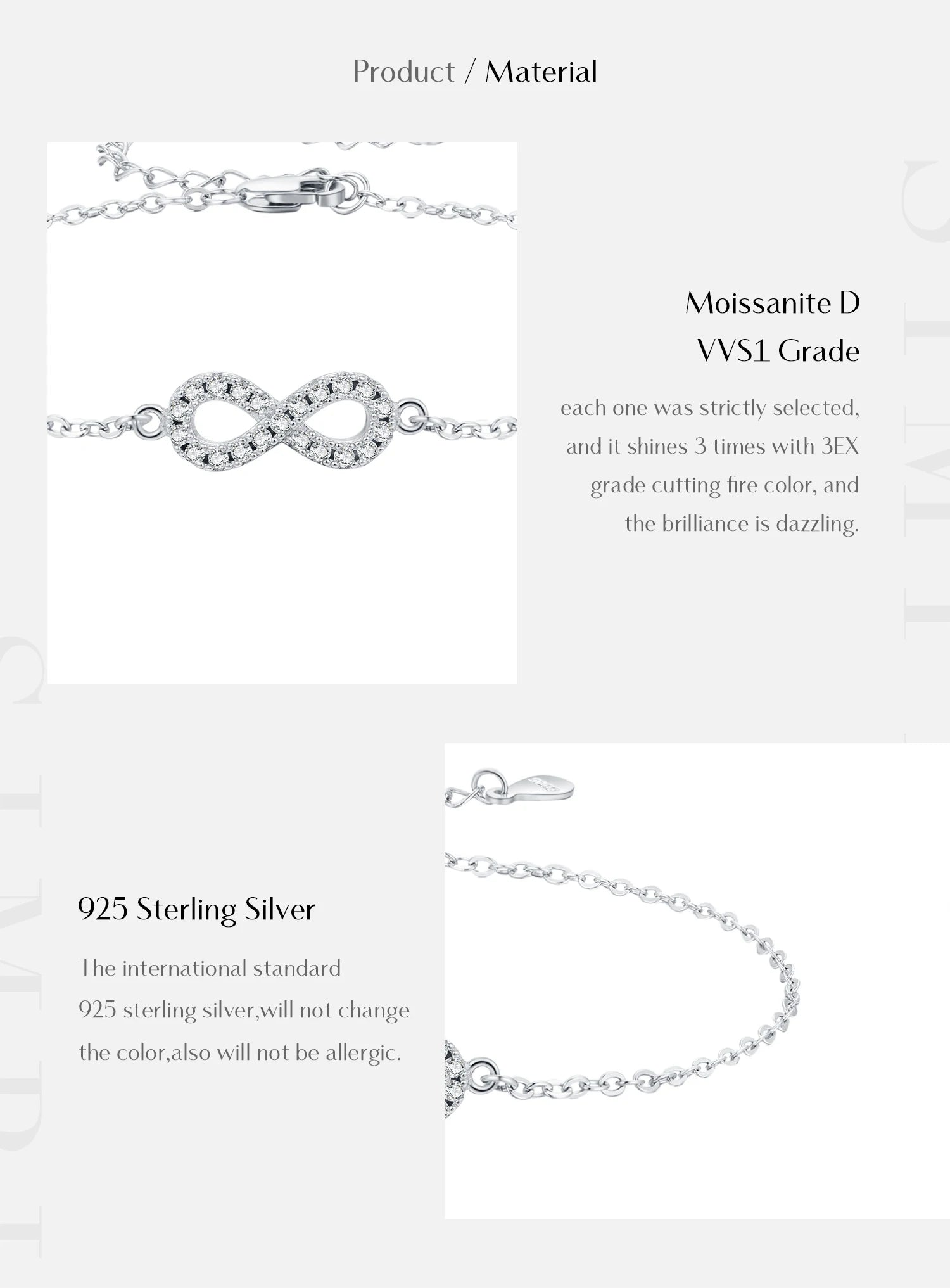 MODIAN D Color Moissanite Lab Created Diamond Bracelet 925 Sterling Silver Romantic Exquisite Infinity Love For Women Jewelry